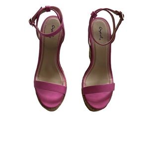 Qupid Pink Strappy Wedge Sandals